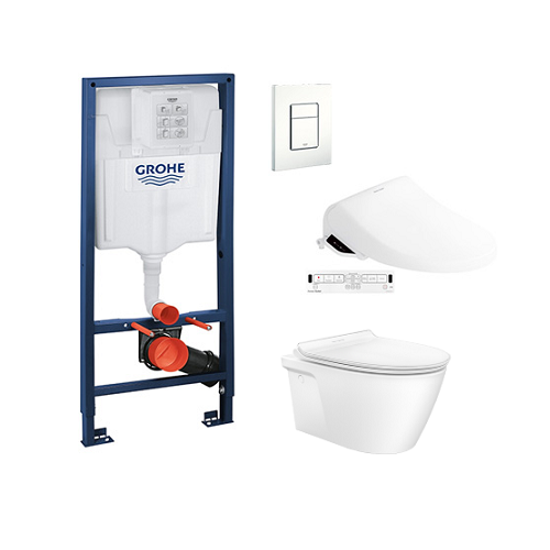 Acacia SupaSleek CL31197 Wall Hung WC+Grohe Concealed Cistern+Grohe flush plates+E-Bidet Promotion