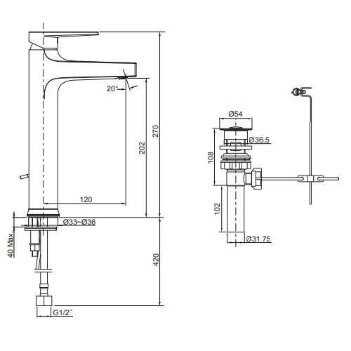 Kohler Taut Tall Basin Mixer K-74026T-4E2-CP Specification
