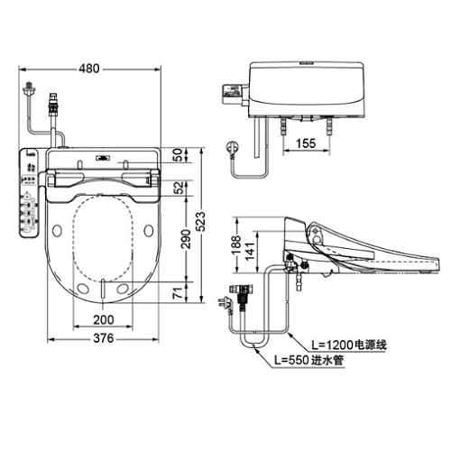 TOTO Washlet with Side Panel Control TCF6632A Specification