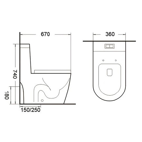 Tiara WC-535 One Piece Toilet Bowl Specification DRW