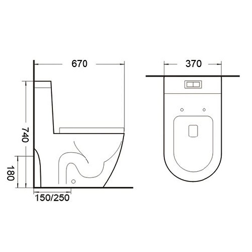 Tiara WC-538 One Piece Toilet Bowl Specification DRW