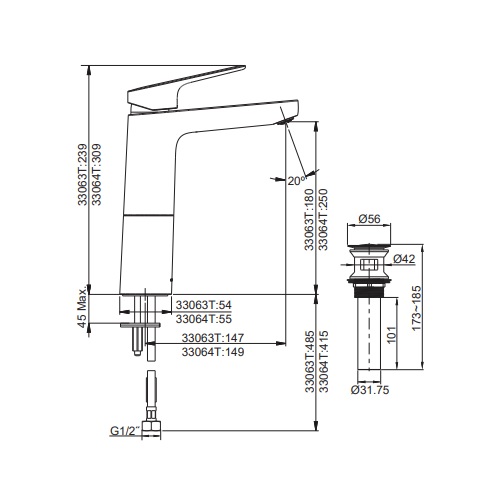 Kohler K-33063T-4E2-CP ACCLIV Tall Lavatory Faucet Specification DRW