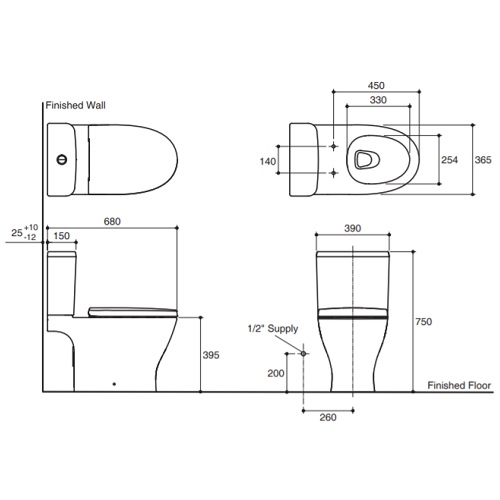 Kohler K-31114K-0 Reach Up Two-piece Toilet Specification DRW