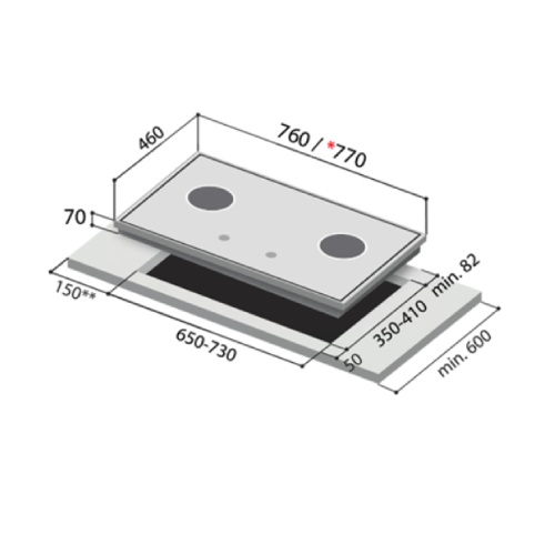 Rinnai RB-72S stainless steel gas hob specification DRW
