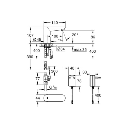 Grohe 36269000 Euroeco Cosmopolitan E Infrared Basin Mixer specification DRW