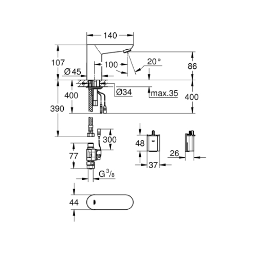 Grohe 36271000 Euroeco Cosmopolitan E Infrared Basin Mixer specification DRW